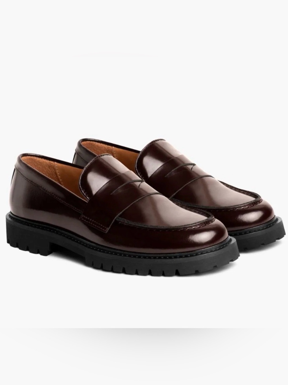 New Thursday Women's Penny Lug Sole Loafer In Burgundy Leather 6.5
